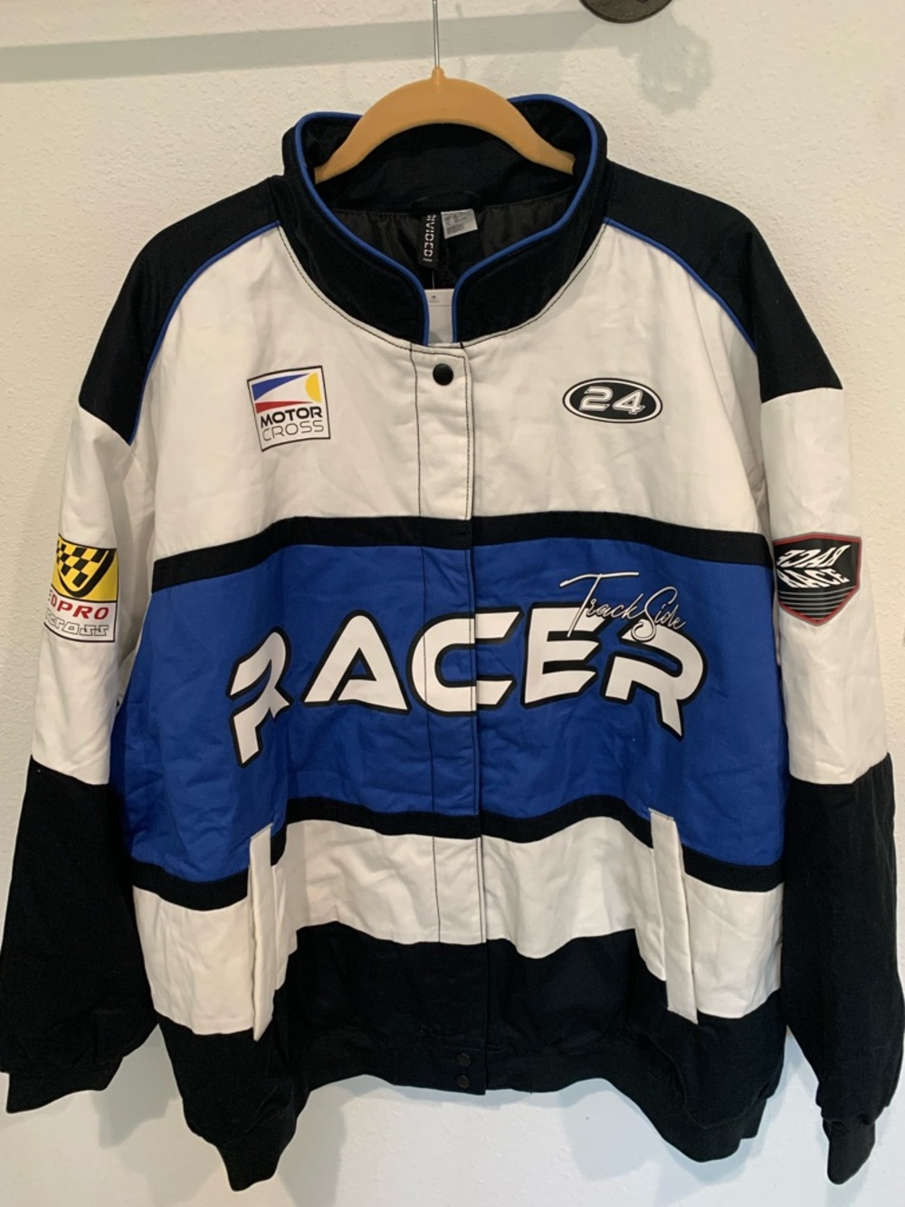 NWT Men’s Divided H&M Racer Track Side Moto Jacket, Blue White Black, XL